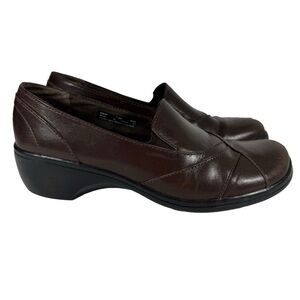 Clarks Leather Slide On Shoes Womens 7.5 Chocolate Brown Comfort Casual GUC